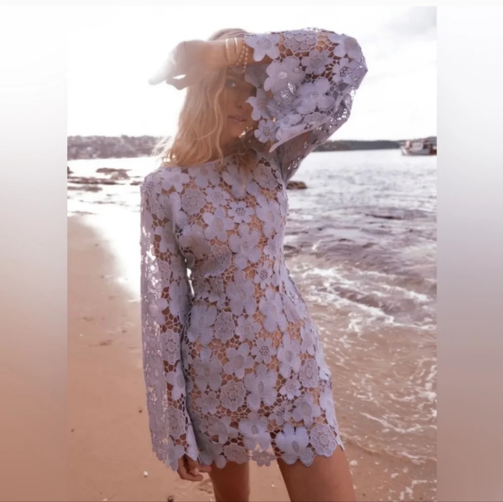 NWT Free People x RUMER Remi Mini Dress Floral Lace Crochet Lilac XS - Picture 8 of 15